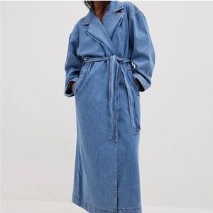NA-KD Blue Denim Trench Coat